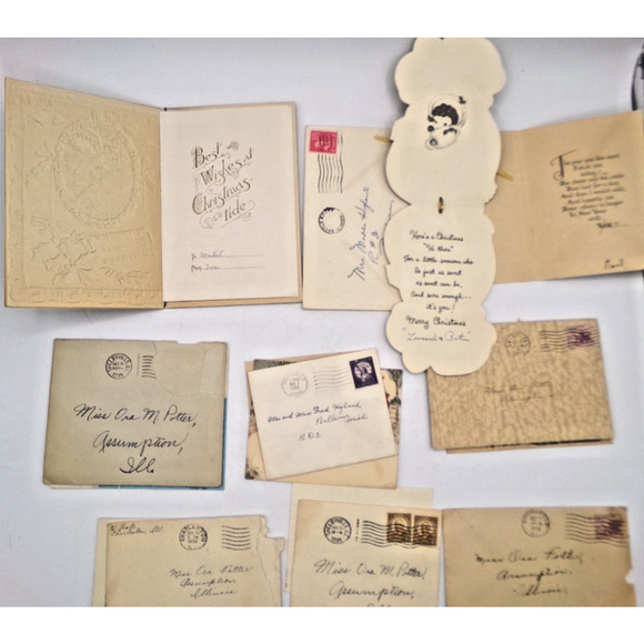 Vintage MCM Christmas Greeting Card Cute Girl Glitter Muff Happy New Year & more - Picture 11 of 16